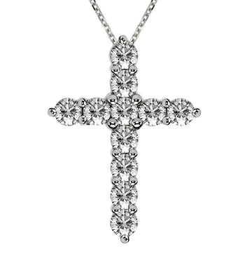 1.50 CT Classic Shared Prong Diamond Cross 14k White/Yellow Gold Pendant